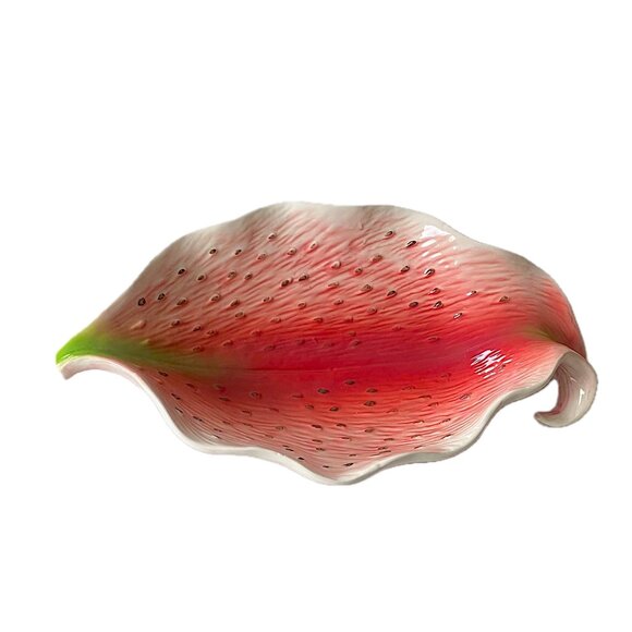 Pacific Rim Art Pottery Orchid Lily Flower Serving Dish 10x5.5" Handpainted 2004 - Picture 2 of 9